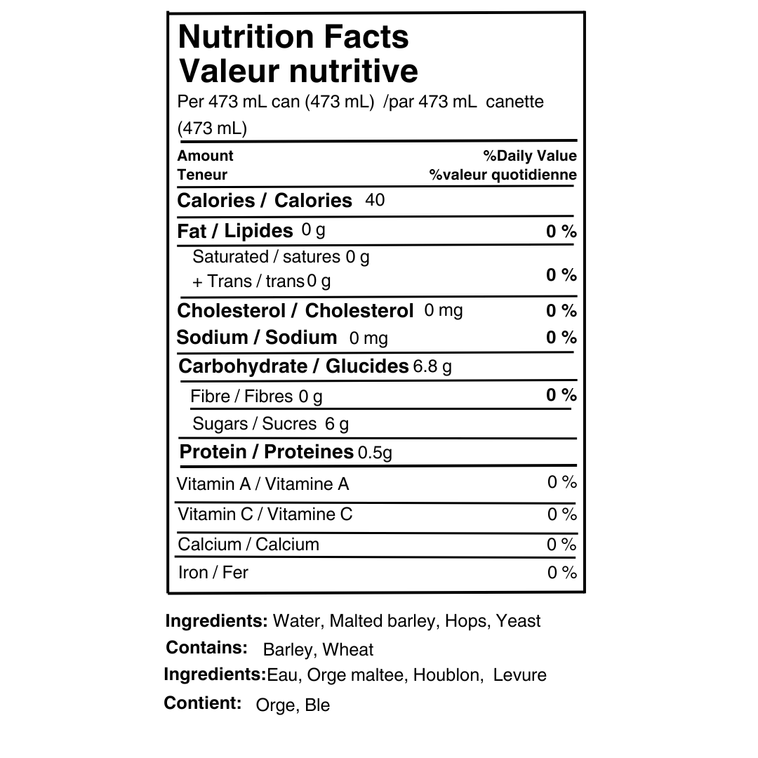 Nutrition facts for One For The Road Stone Sofa Kölsch