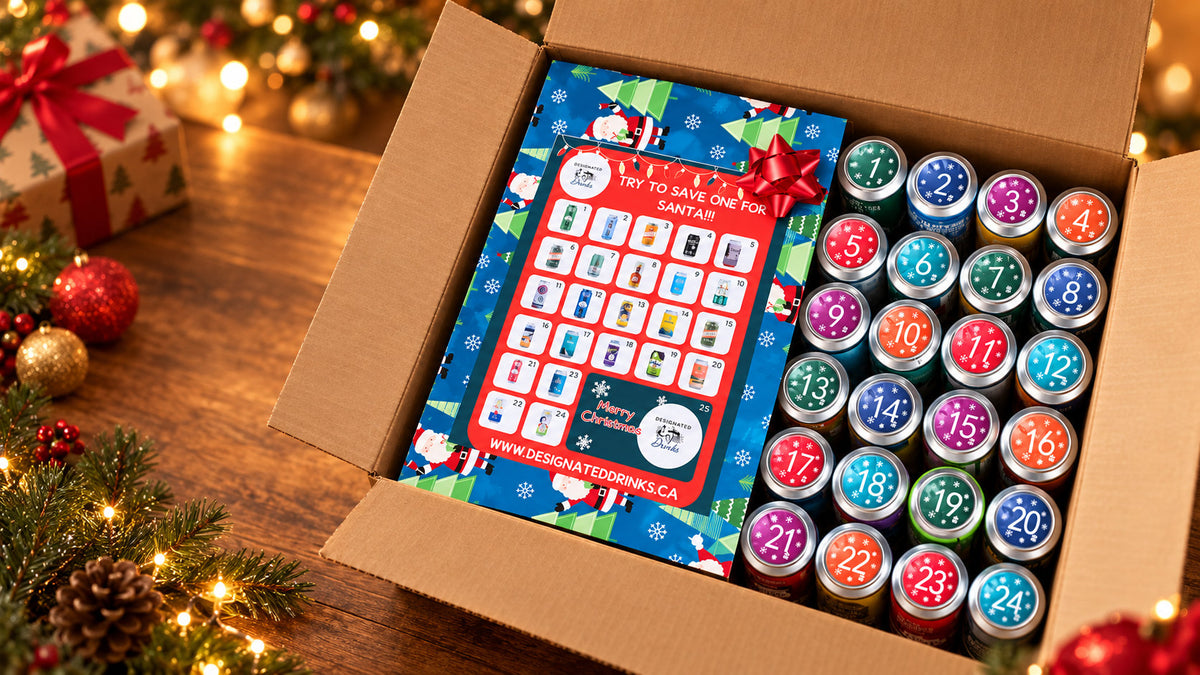 Designated Drinks 24-beer Advent Calendar displayed with Christmas lights and festive decorations