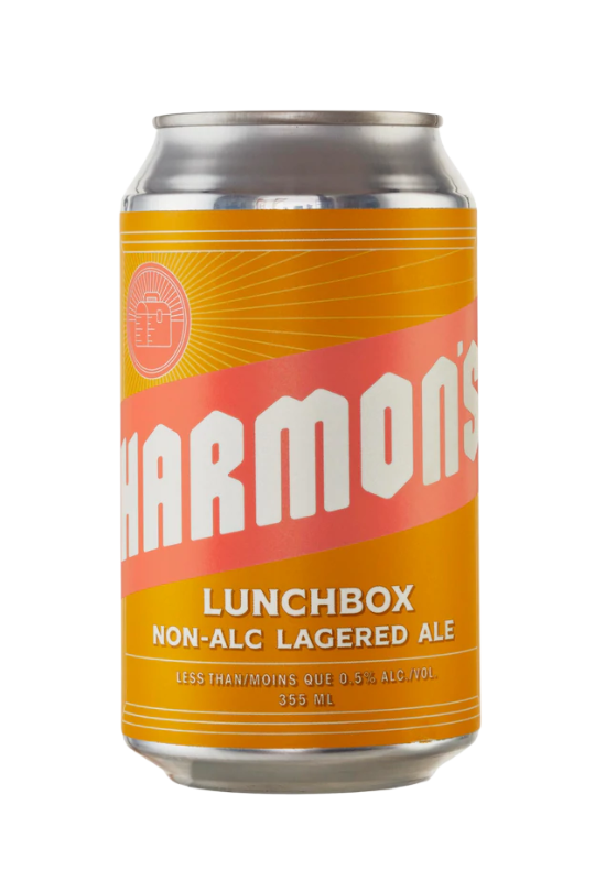 Harmon's Lunchbox Non-Alcoholic Lagered Ale can on white background