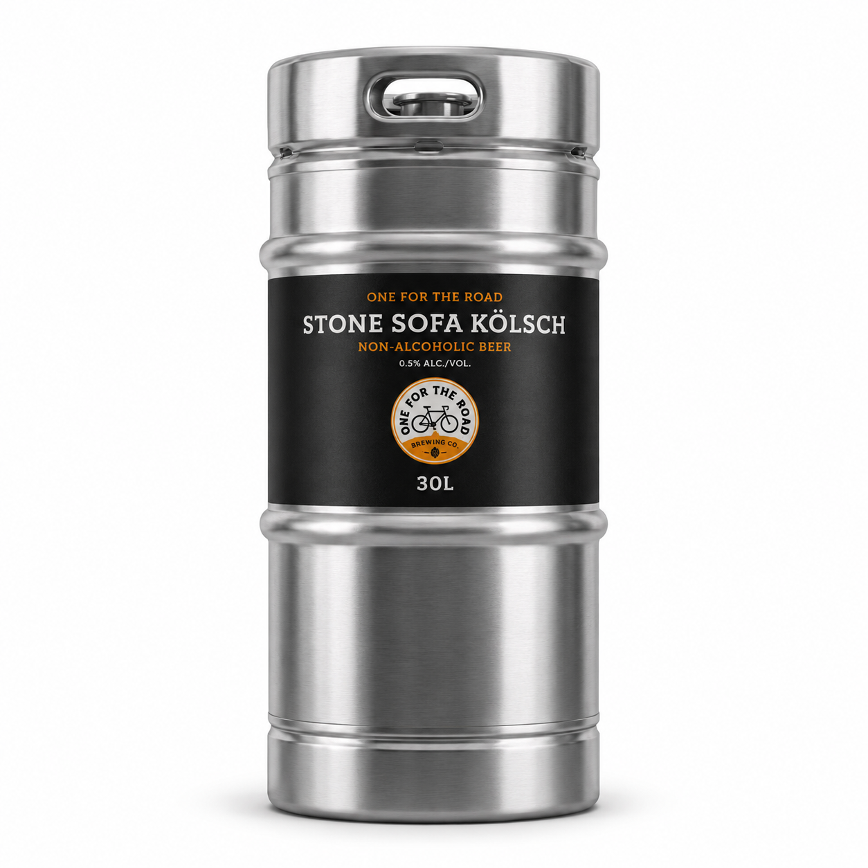 One for the Road Stone Sofa Kolsch 30L non-alcoholic keg on white background