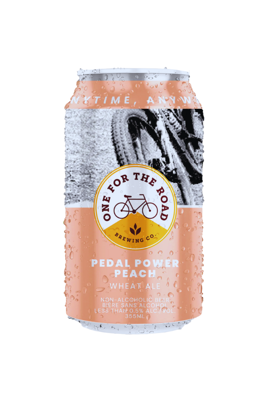 One For The Road Pedal Power Peach non-alcoholic wheat ale can