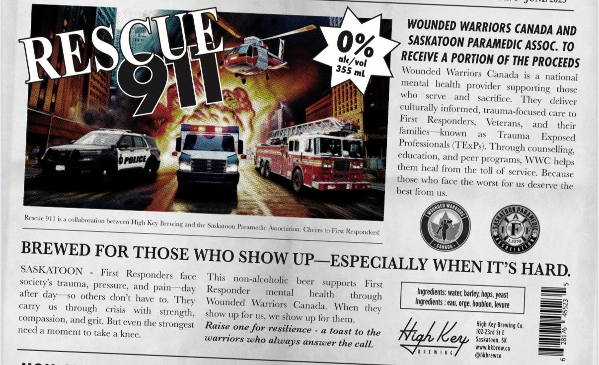 High Key Rescue 911 non-alcoholic pale ale can label artwork